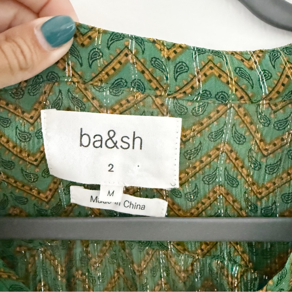Ba&sh Wize Green Printed Sheer Long Sleeve Blouse Top Size 2 - Picture 5 of 8